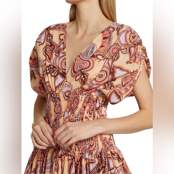 NEW A.L.C Luna Smocked Dress Nude Peach Multi 12 - Picture 7 of 16